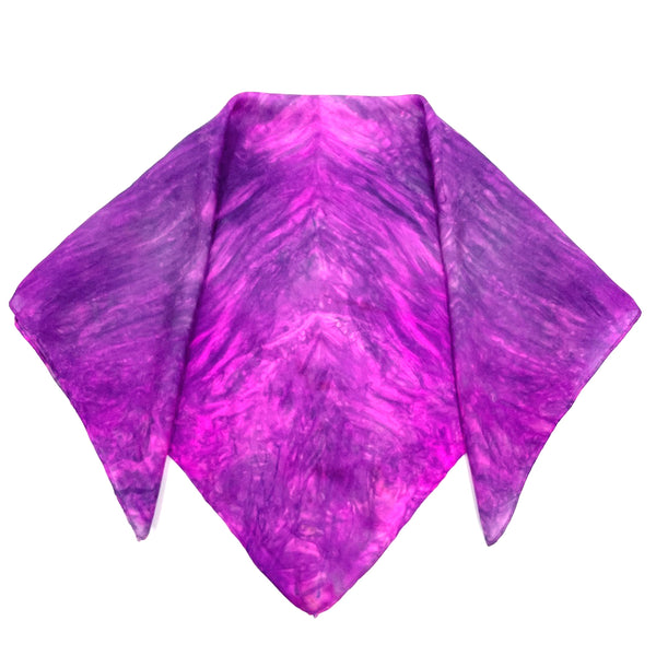 Hot pink fuchsia luxury silk bandana scarf with tie dye shibori pattern, sustainable wear. Square dimension 21 inches by 21 inches. Best fashion accessory for any season or occasion, and makes a great gift. Handmade artisan one of a kind accessory.
