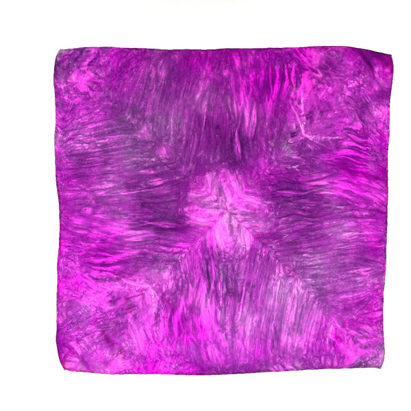 Hot pink fuchsia luxury silk bandana scarf with tie dye shibori pattern, sustainable wear. Square dimension 21 inches by 21 inches. Best fashion accessory for any season or occasion, and makes a great gift. Handmade artisan one of a kind accessory.