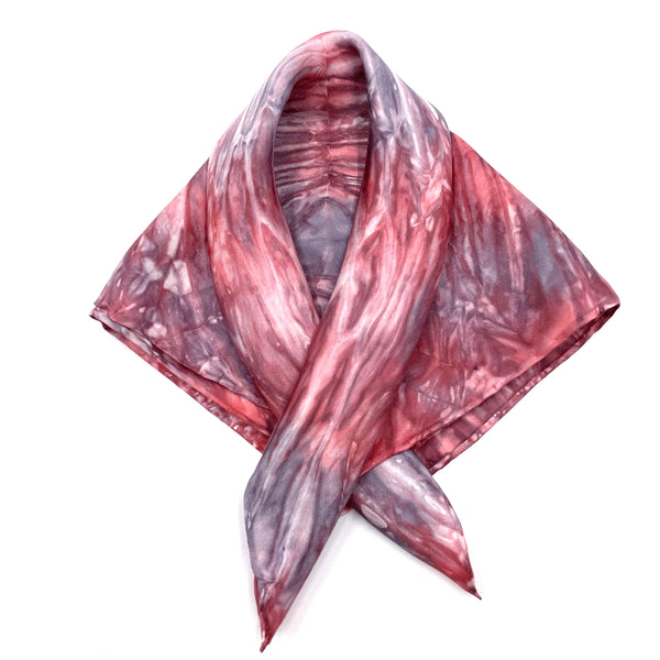 Red platinum luxury silk pocket square scarf in striped shibori pattern, sustainable wear with many style looks. Best fashion accessory for any season or occasion. Makes a great gift. Handmade one of a kind artisan accessories. Square shaped 17 inches by 17 inches.