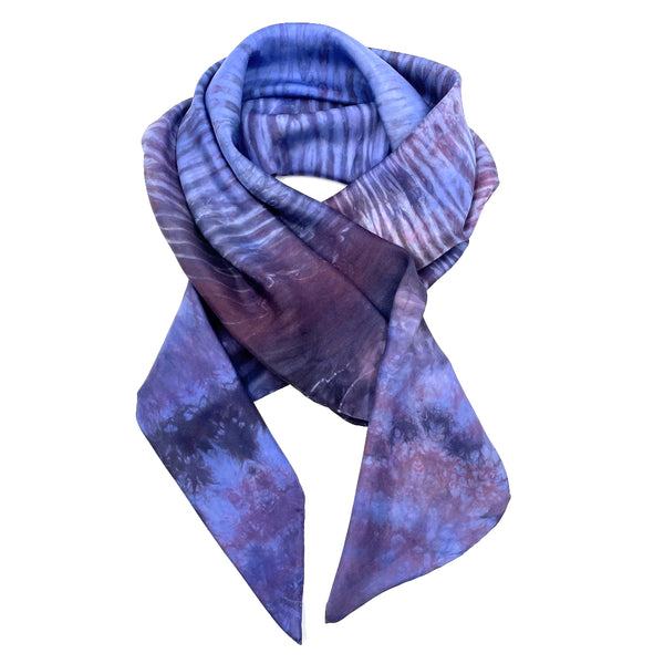 Royal Blue colored large luxury silk square scarf in striped safari shibori pattern, sustainable wear with many style looks. Best fashion accessory for any season or occasion. Makes a great gift. Handmade one of a kind artisan accessories. Square shaped 43 inches by 43 inches.