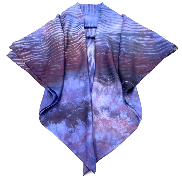 Royal Blue colored large luxury silk square scarf in striped safari shibori pattern, sustainable wear with many style looks. Best fashion accessory for any season or occasion. Makes a great gift. Handmade one of a kind artisan accessories. Square shaped 43 inches by 43 inches.