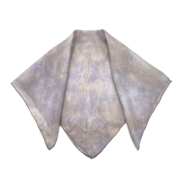 Silver gray and ecru gold luxury sustainable silk bandana scarf. Square dimension 21 inches by 21 inches. Best fashion accessory for any season and makes a great gift. Handmade artisan one of a kind accessory.