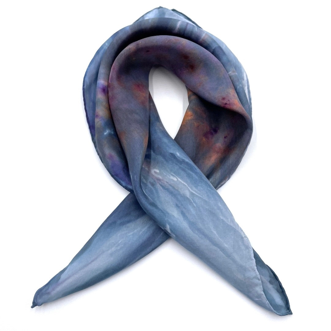 Indigo Blue Diamond Patterned Silk Scarf Bandana - Makes a