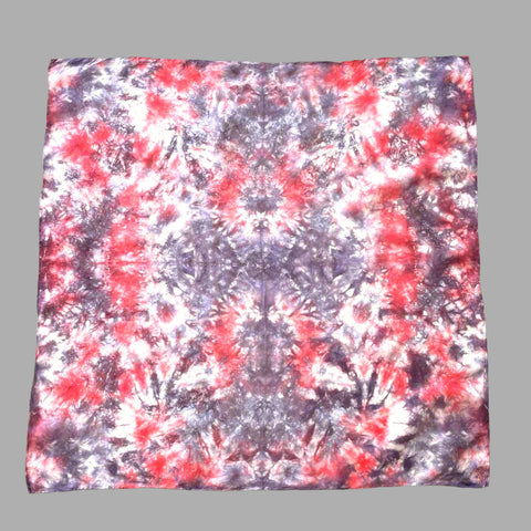 Red, white and blue luxury silk square bandana scarf in tie dye shibori pattern, sustainable wear with many style looks. Best fashion accessory for any season or occasion. Makes a great gift. Handmade one of a kind artisan accessories.
