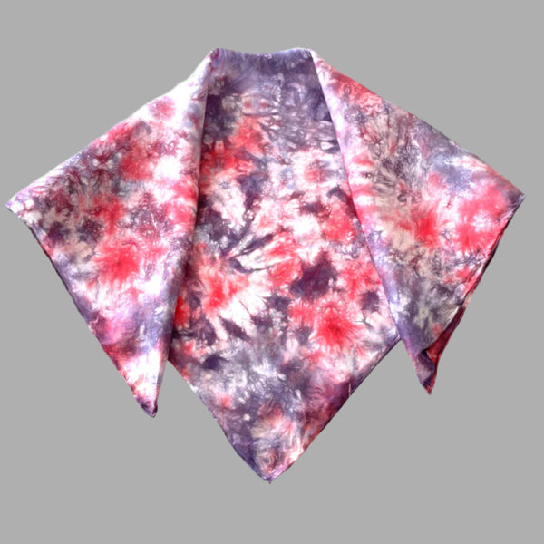 Red, white and blue luxury silk square bandana scarf in tie dye shibori pattern, sustainable wear with many style looks. Best fashion accessory for any season or occasion. Makes a great gift. Handmade one of a kind artisan accessories.